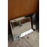 A MODERN BEVEL EDGE WALL MIRROR WITH SLOPING SIDE MIRRORS, 31" X 22"