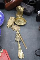 FIVE ITEMS OF VINTAGE BRASS TO INCLUDE HEAVY BRASS ELEPHANT, OWL WALL CLIP, PRINCE ALBERT CONSORT OF