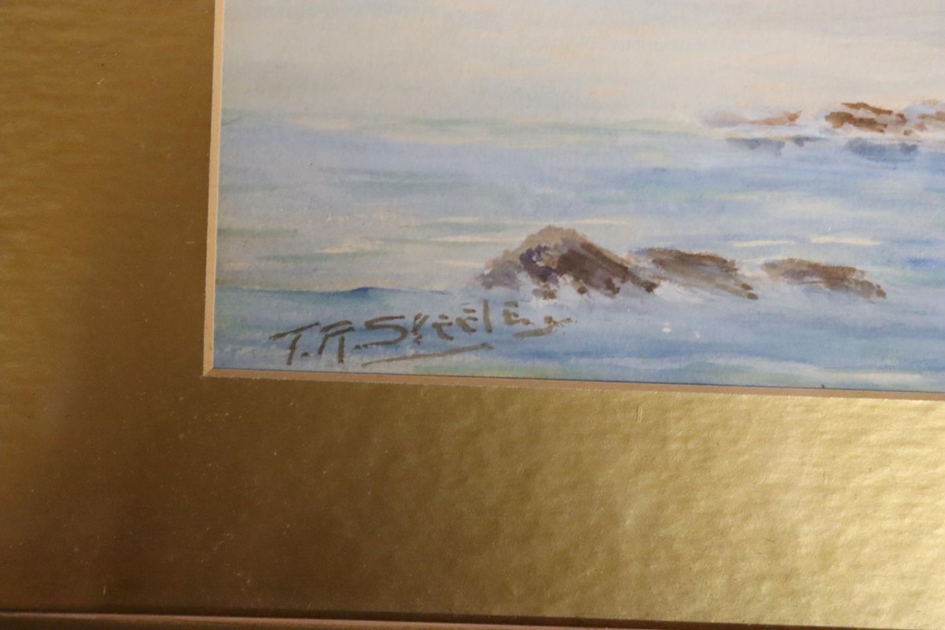 A FRAMED WATERCOLOUR OF A SEA SCENE, SIGNED T R STEELE, 36CM X 26CM - Image 4 of 4