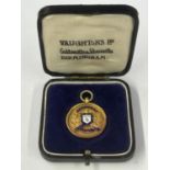 A HALLMARKED 9 CARAT GOLD & ENAMEL LEAMINGTON HOSPITALITY CUP WINNERS MEDAL 1936-1937 SEASON, BY