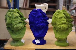 THREE VELVET FLOCKS BUSTS - APPROXIMATELY 28CM