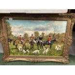 AN ORNATE GILT FRAMED OIL ON CANVAS OF THE CHESHIRE HUNT SIGNED MICHAEL WOOD TO LOWER RIGHT HAND
