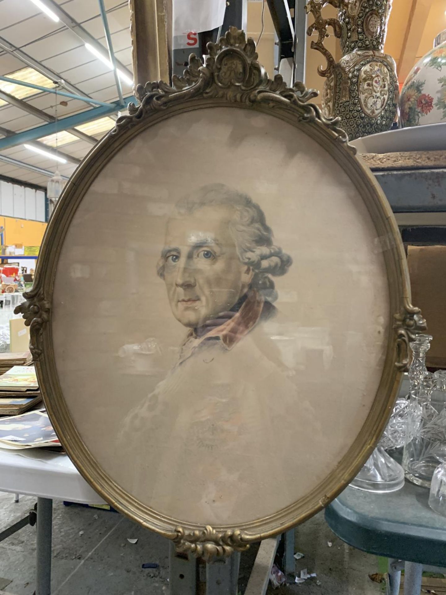 A OVAL FRAMED PRINT OF "FREDERICK THE GREAT"