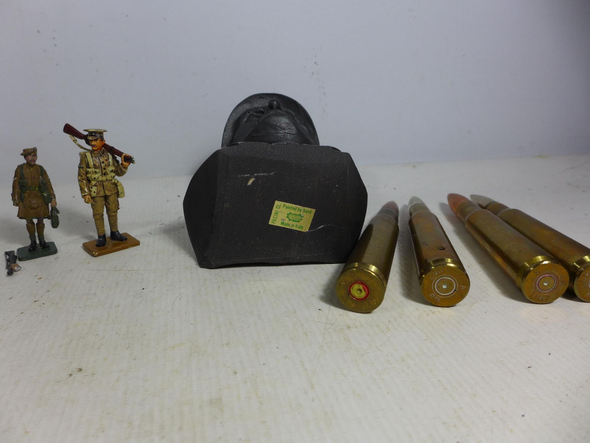 FOUR INERT CANNON SHELLS, TWO MODEL SOLDIERS AND A BUST OF AN ITALIAN SOLDIER - Image 5 of 5