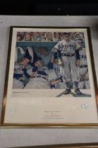 A FRAMED NORMAN ROCKWELL BASEBALL PRINT, 'BOTTOM OF THE NINTH'