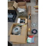 AN ASSORTMENT OF FILM PROJECTION ITEMS TO INCLUDE PROJECTORS AND FILM REELS ETC