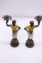 A PAIR OF 19TH CENTURY AUSTRIAN COLD PAINTED BRONZE BLACK A MOOR BOYS CANDLESTICKS