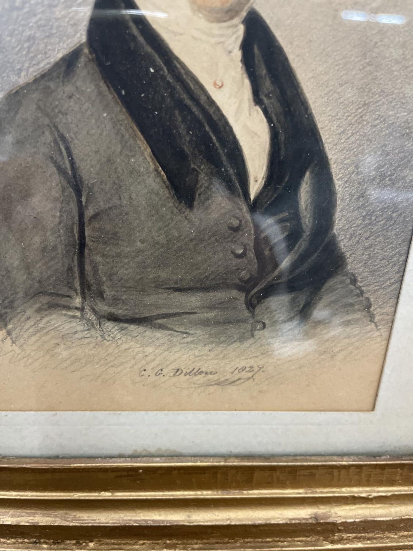 A GILT FRAMED PRINT OF A YOUNG GENTLEMAN IN WATERCOLOUR BY C.G.DILLON 1827, 7.5" X 6" - Image 3 of 3