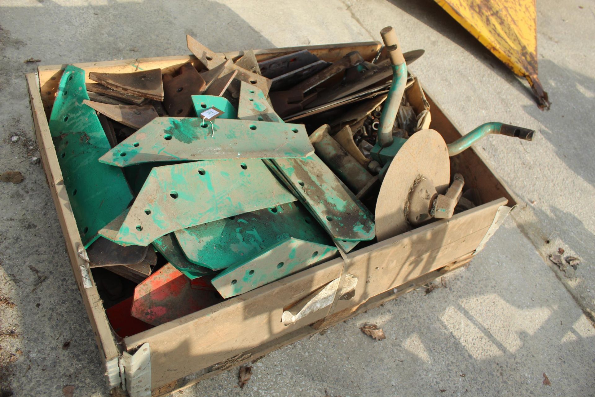 A BOX OF ASSORTED PLOUGH SPARES + VAT