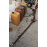 LORRY JACK, MANHOLE COVER AND 5 DIESEL DRUMS WITH HOSE NO VAT