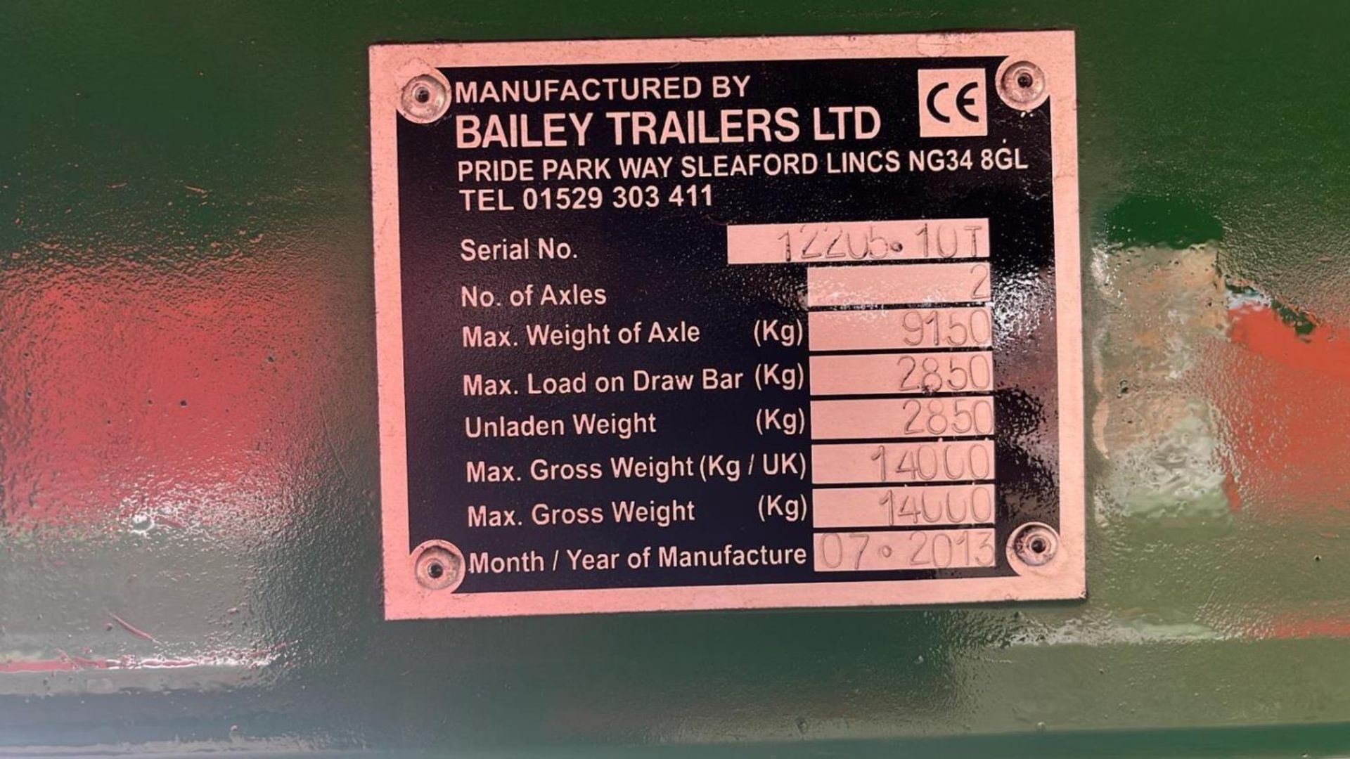 2013 BAILEYS TWIN AXLE TRAILER 26' LONG WITH RIDGED DRAW BAR SERIAL NUMBER 122U5.10T + VAT - Image 15 of 15