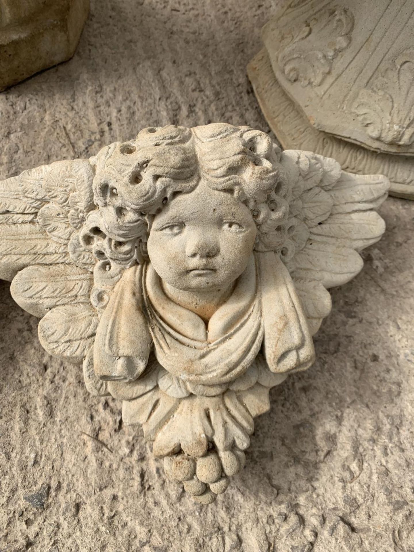 TWO CONCRETE WALL PLAQUES TO INCLUDE A CHERUB NO VAT - Image 6 of 6