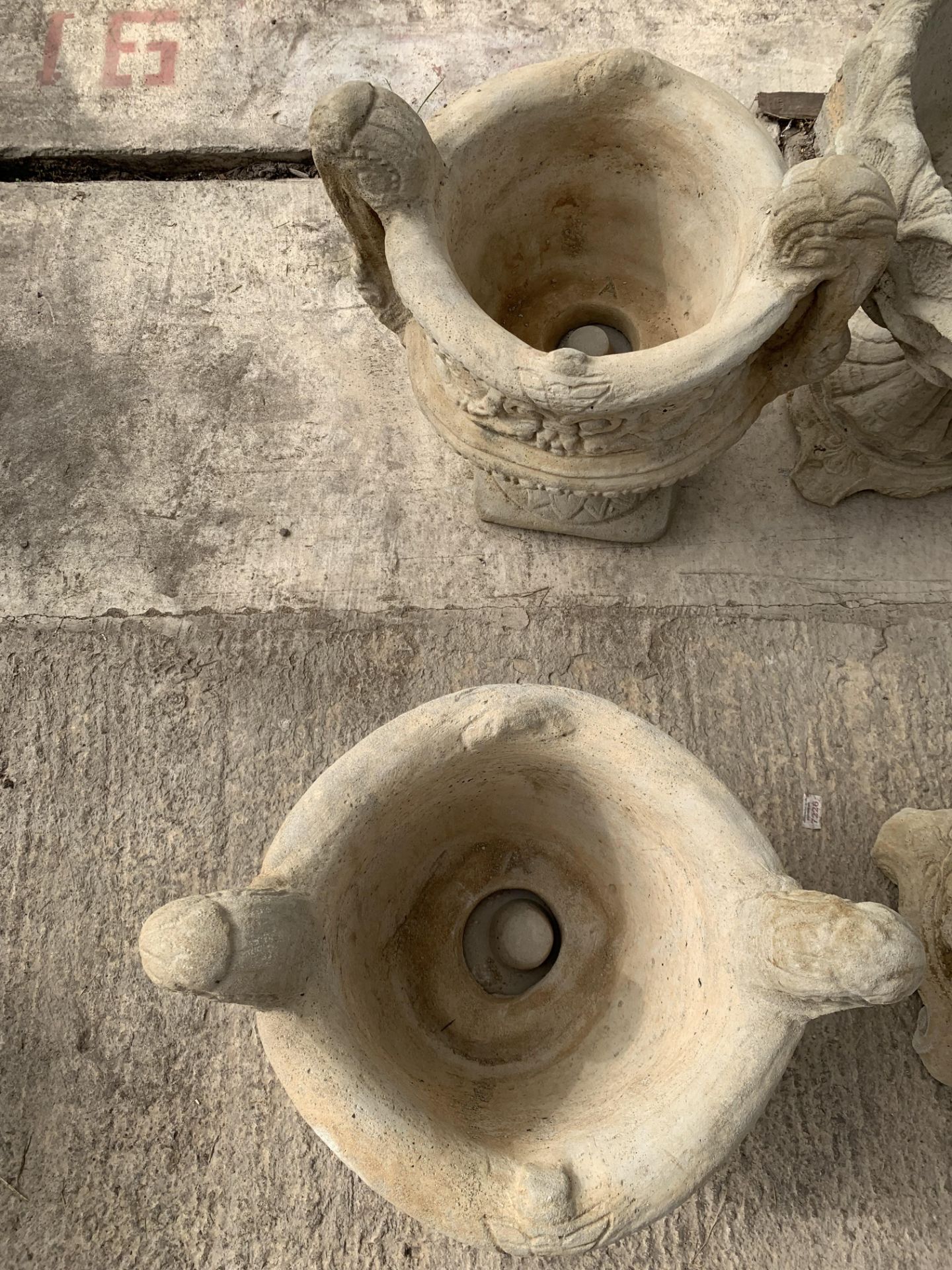 A PAIR OF TWIN HANDLED CONCRETE PLANTERS NO VAT - Image 3 of 8