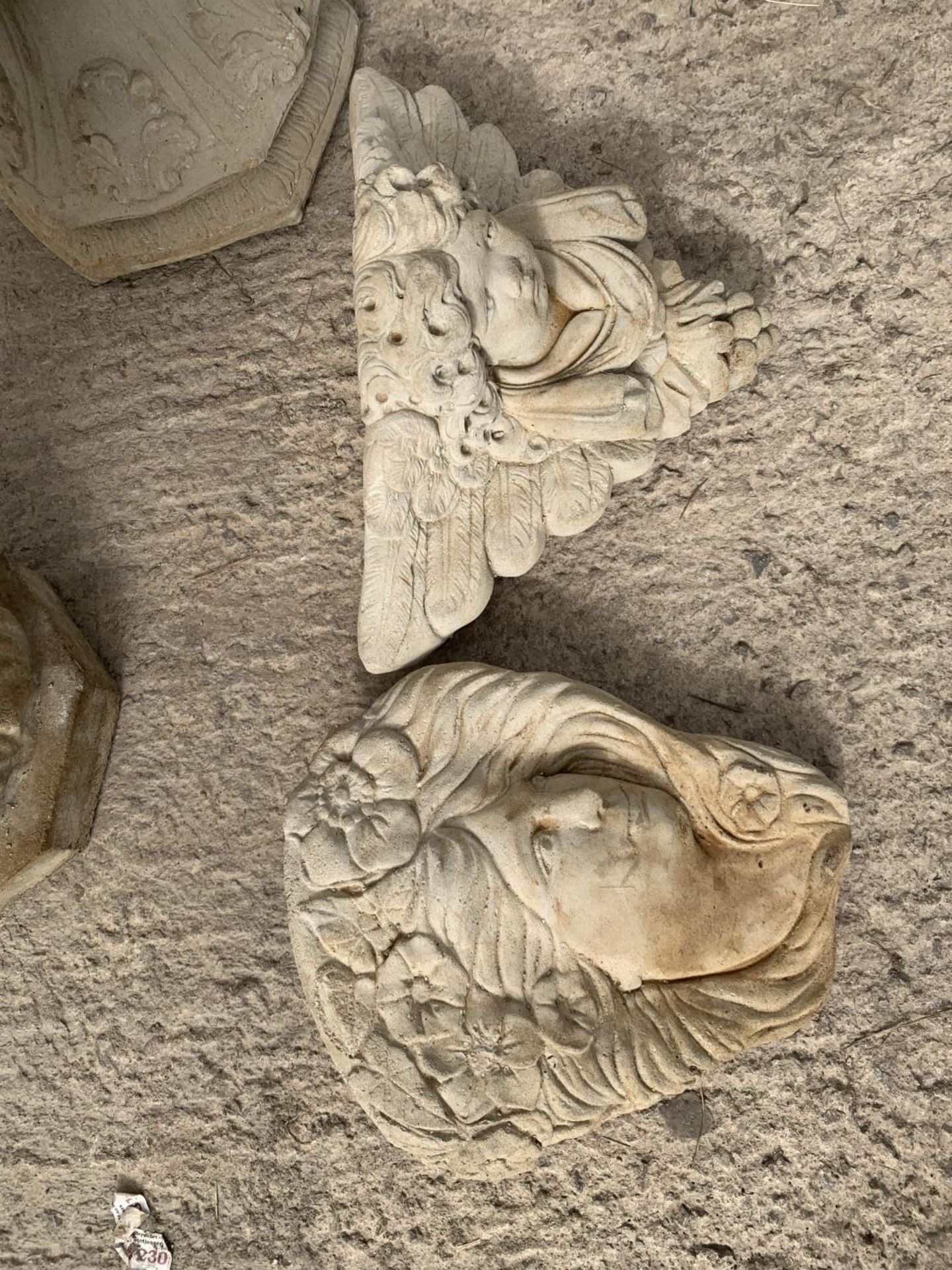 TWO CONCRETE WALL PLAQUES TO INCLUDE A CHERUB NO VAT - Image 2 of 6