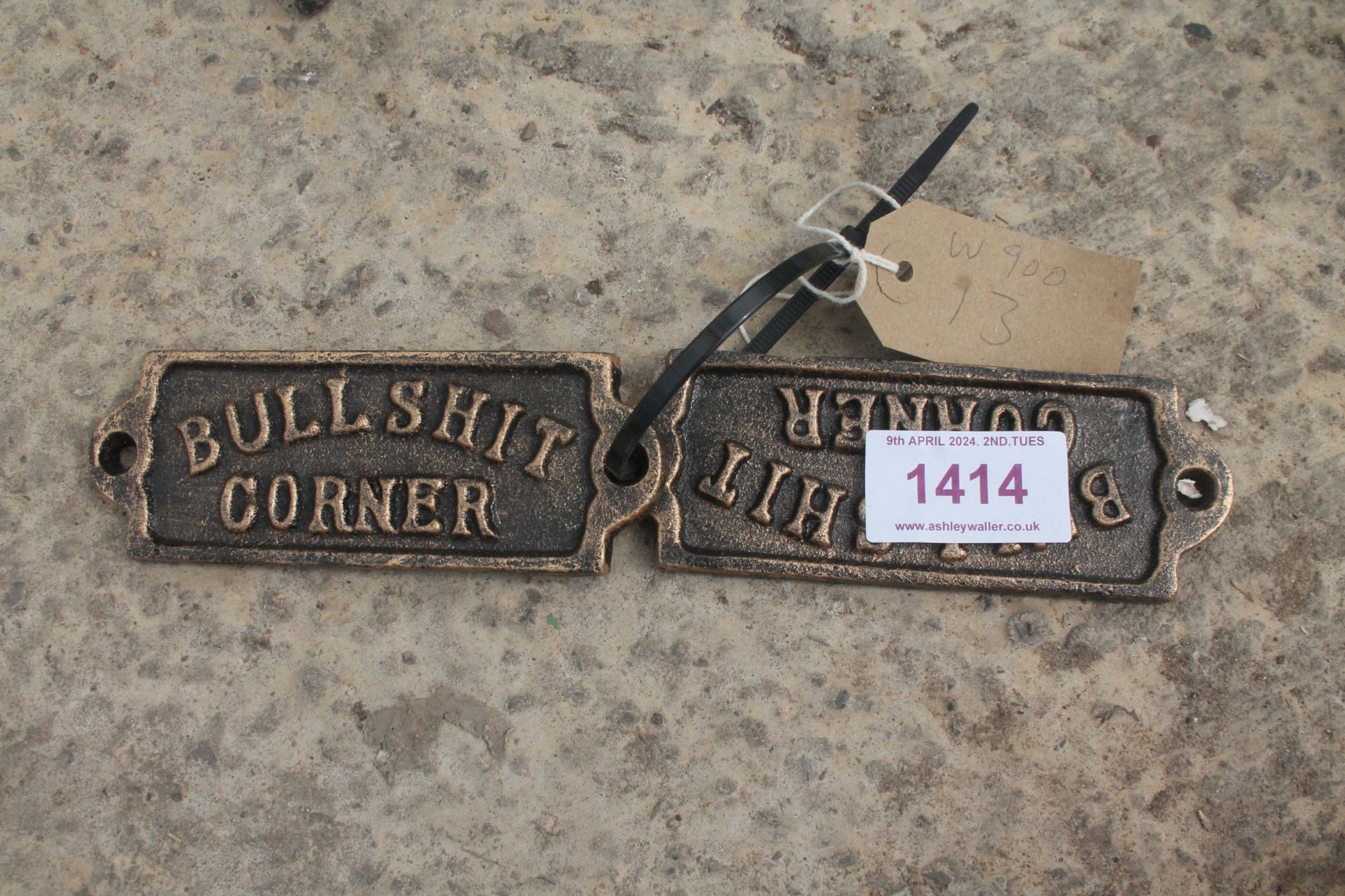 2 NEW BULL SH#T CORNER CAST IRON SIGNS NO VAT