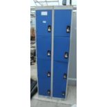 A BLOCK OF 8 LOCKERS SOME WITH KEYS + VAT