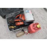 110V FEIN MAGNETIC DRILL - WORKING ORDER, TUB OF OIL, SPRAY BOTTLE, BOX WITH THREE DRILL BITS - PLUS