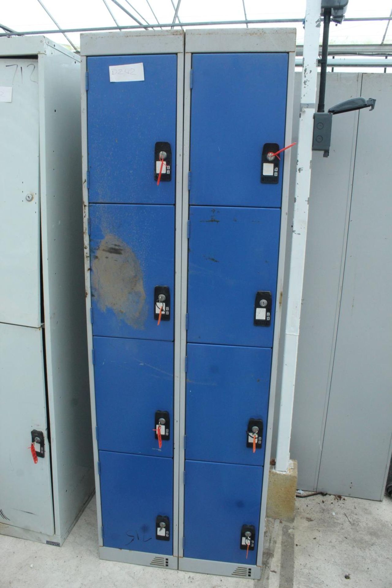 A BLOCK OF 8 LOCKERS MOSTLY WITH KEYS + VAT