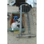 BOX OF ELECTRIC TOOLS AND METAL BIN CAGE NO VAT