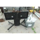 ELECTRIC TV STAND, CRATE OF FILTERS AND LAB GLASS VESSEL + VAT