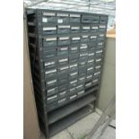 A FIFTY EIGHT DRAWER PIGEON HOLE WORKSHOP HARDWARE STORAGE UNIT NO VAT