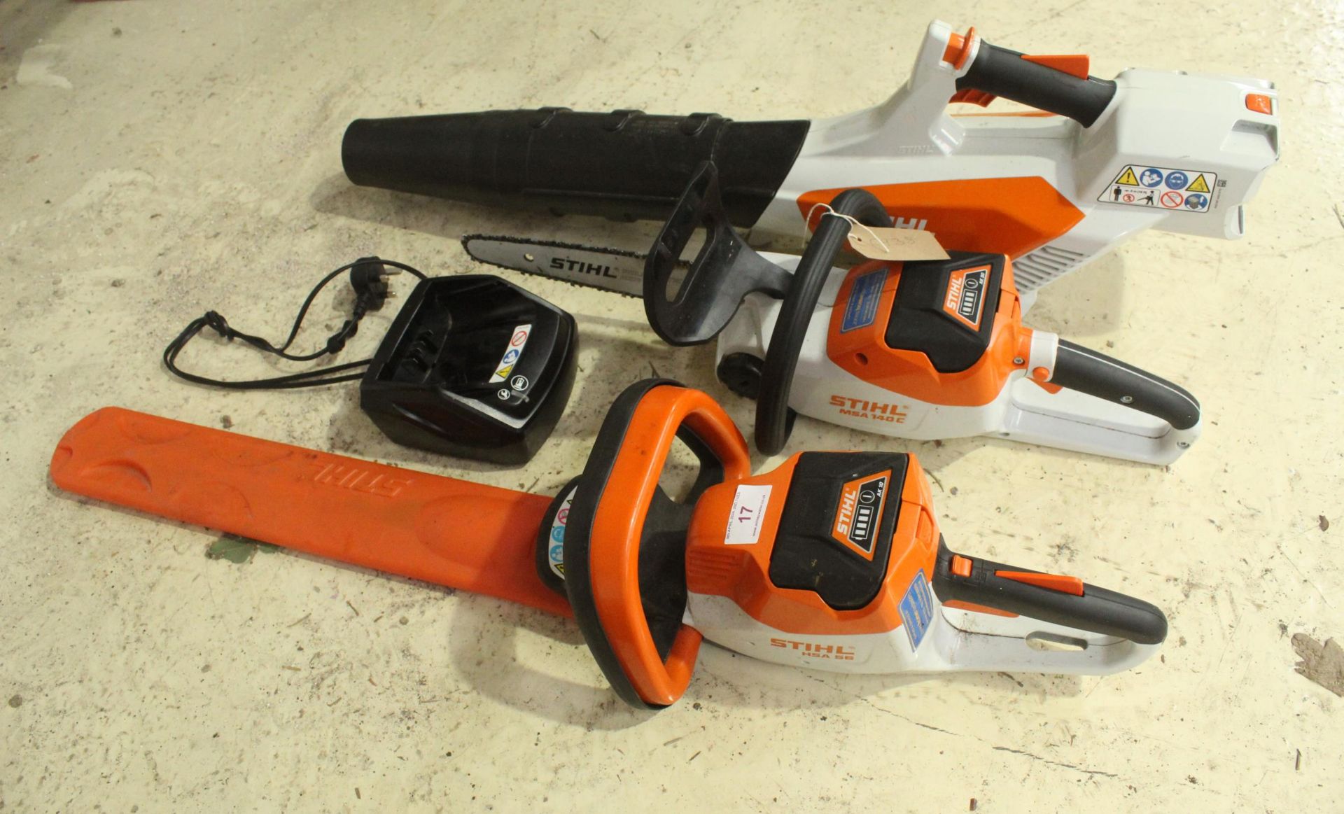 STIHL HEDGE CUTTER /BLOWER/CHAINSAW WITH 2 BATTERY CHARGERS ALL IN VERY GOOD WORKING ORDER NO VAT