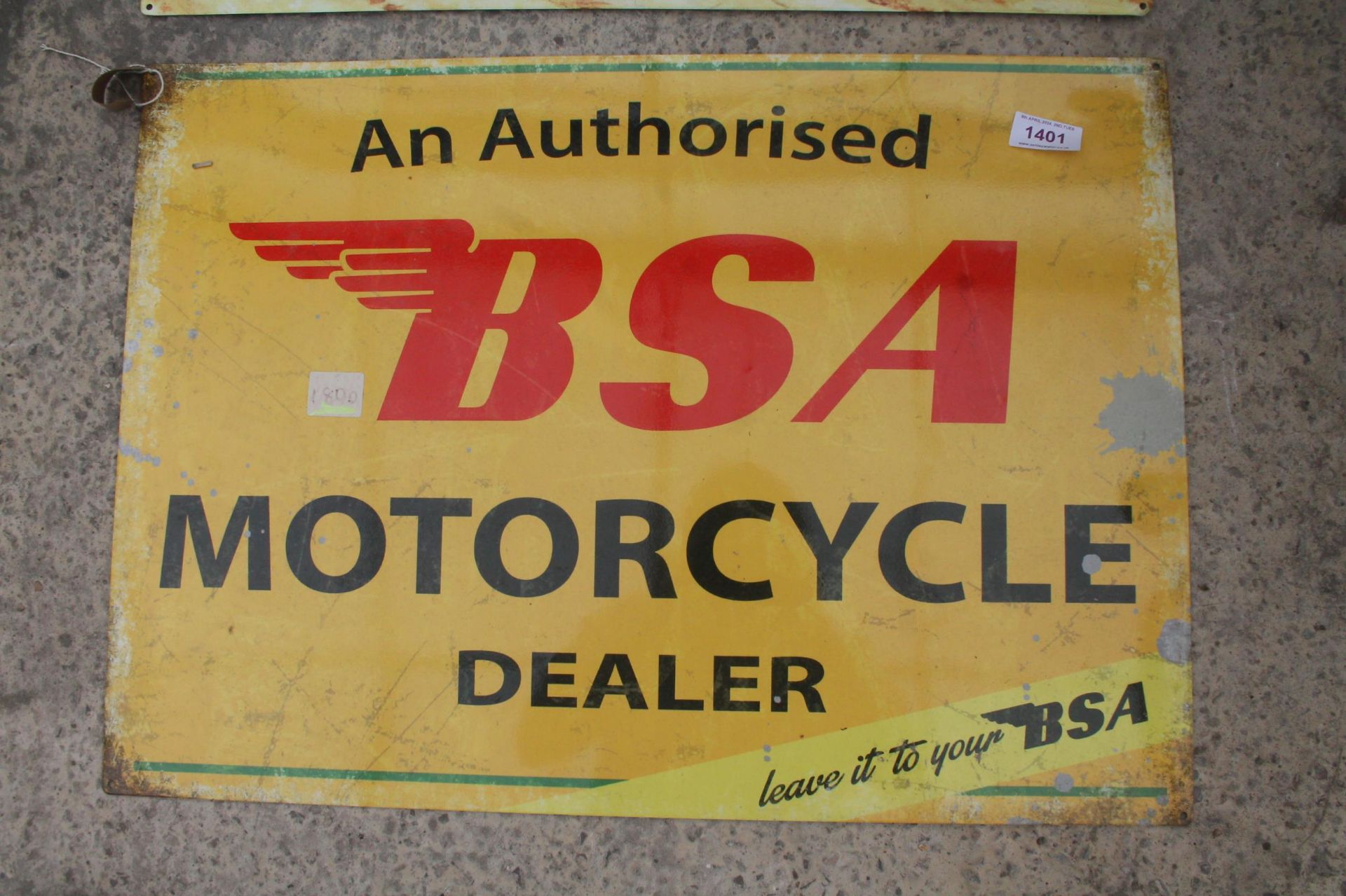 BSA AUTHORISED MOTORCYCLE DEALER TIN SIGN NO VAT
