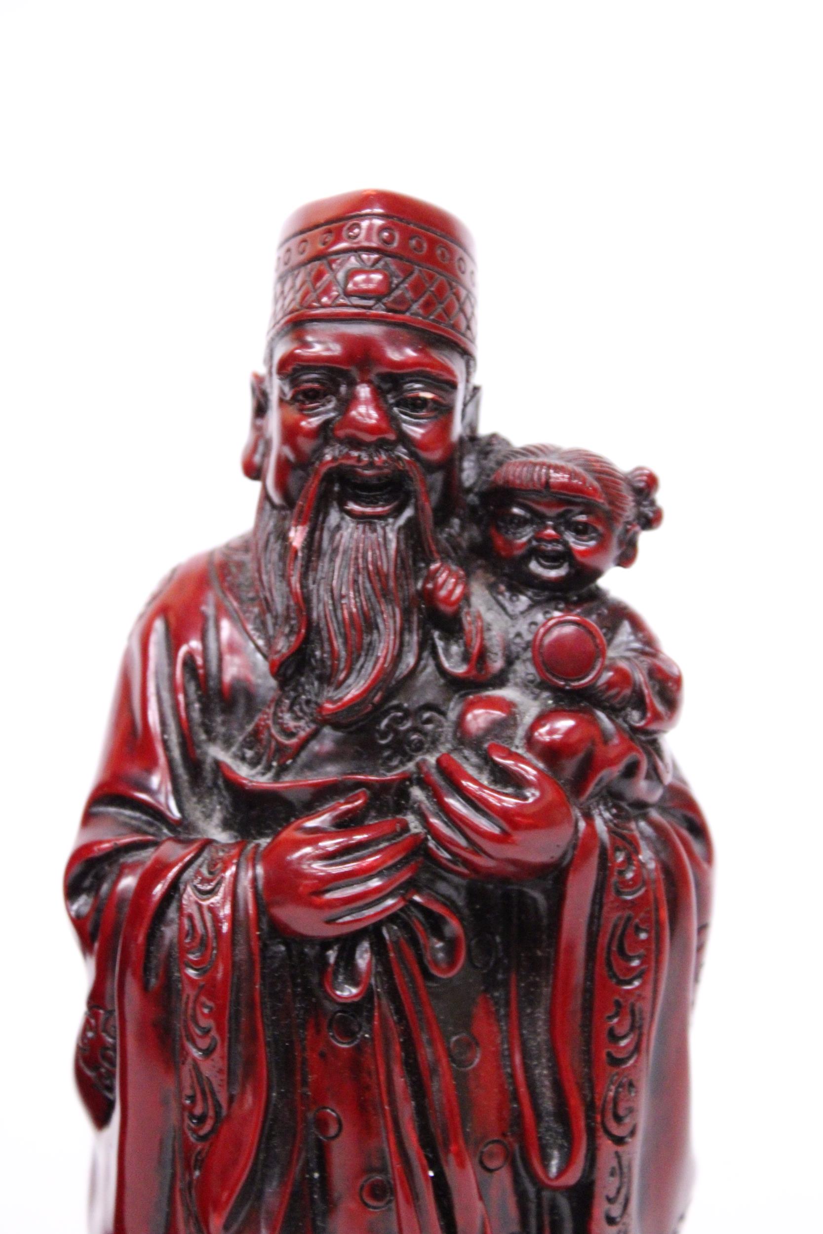 TWO HEAVY RED RESIN MANDARIN FIGURES 9 INCH (H) - Image 6 of 6