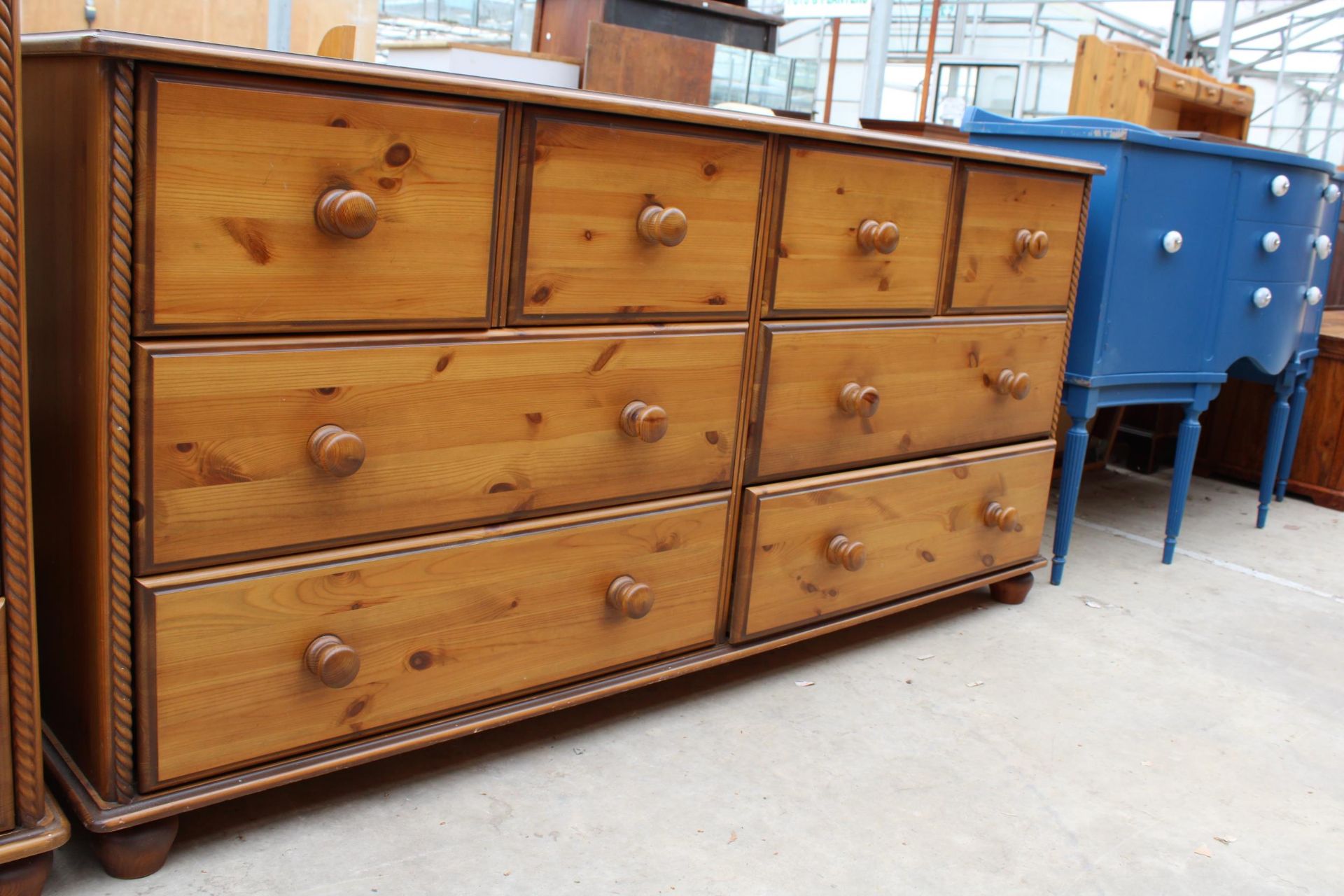A MODERN PINE CHEST OF FOUR SHORT AND FOUR LONG DRAWERS, 66" WIDE - Image 2 of 4