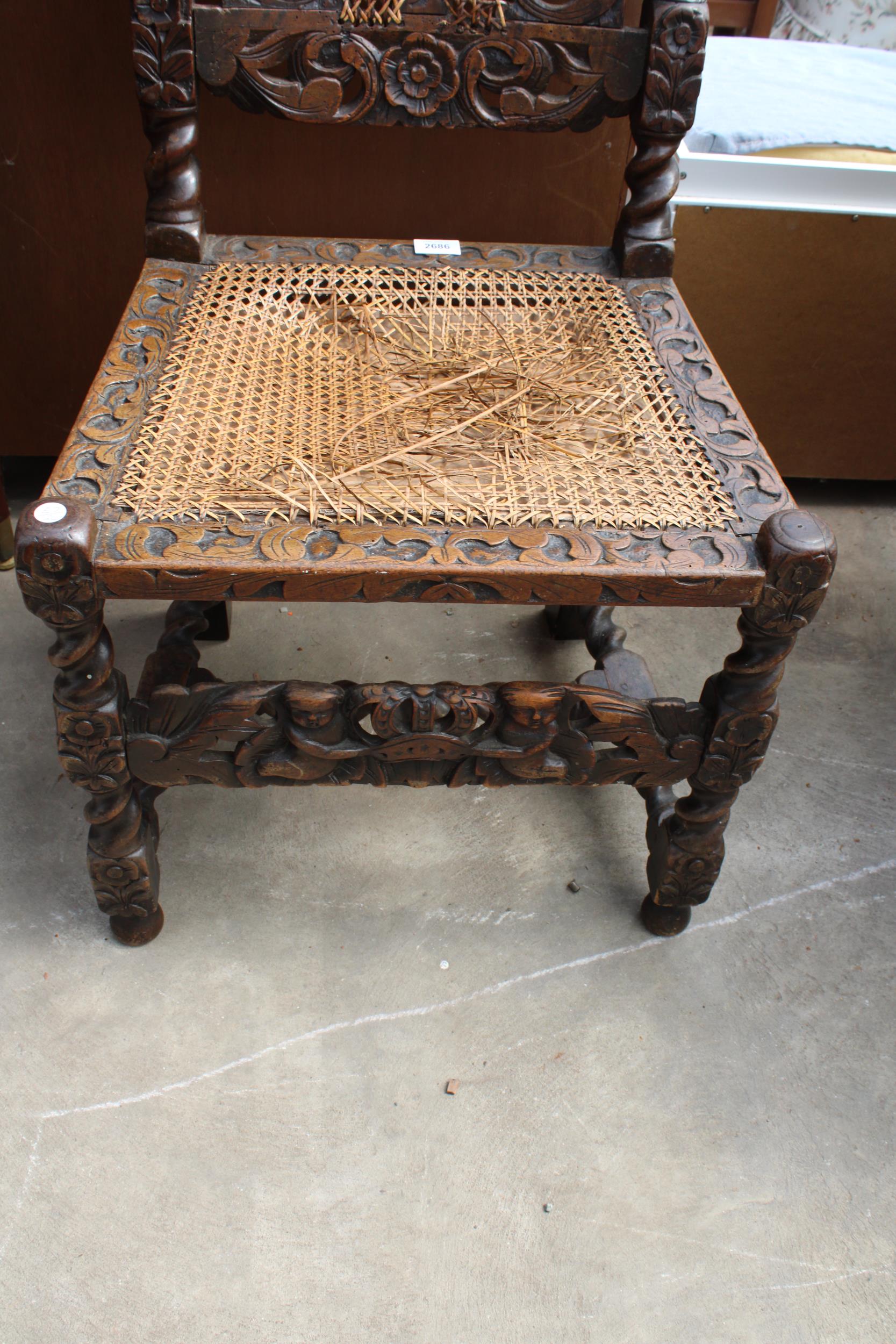 AN OAK JACOBEAN STYLE DINING CHAIR WITH BARLEY-TWIST UPRIGHTS AND STRETCHERS - Image 3 of 3
