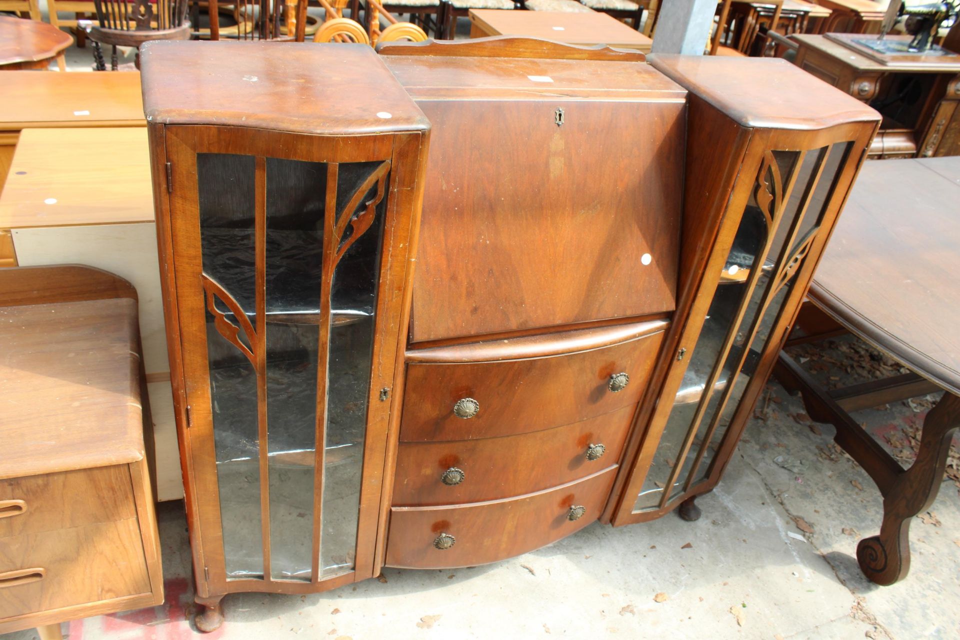 A MID 20TH CENTURY WALNUT SIDE BY SIDE BUREAU, 48" WIDE