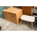A MODERN MILJA STOOL AND A PAIR OF MODERN BEDSIDE CHESTS