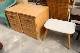 A MODERN MILJA STOOL AND A PAIR OF MODERN BEDSIDE CHESTS