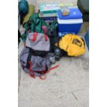 AN ASSORTMENT OF CAMPING ITEMS TO INCLUDE A TENT, MESS TINS, LIGHTS AND FOLDING CHAIRS