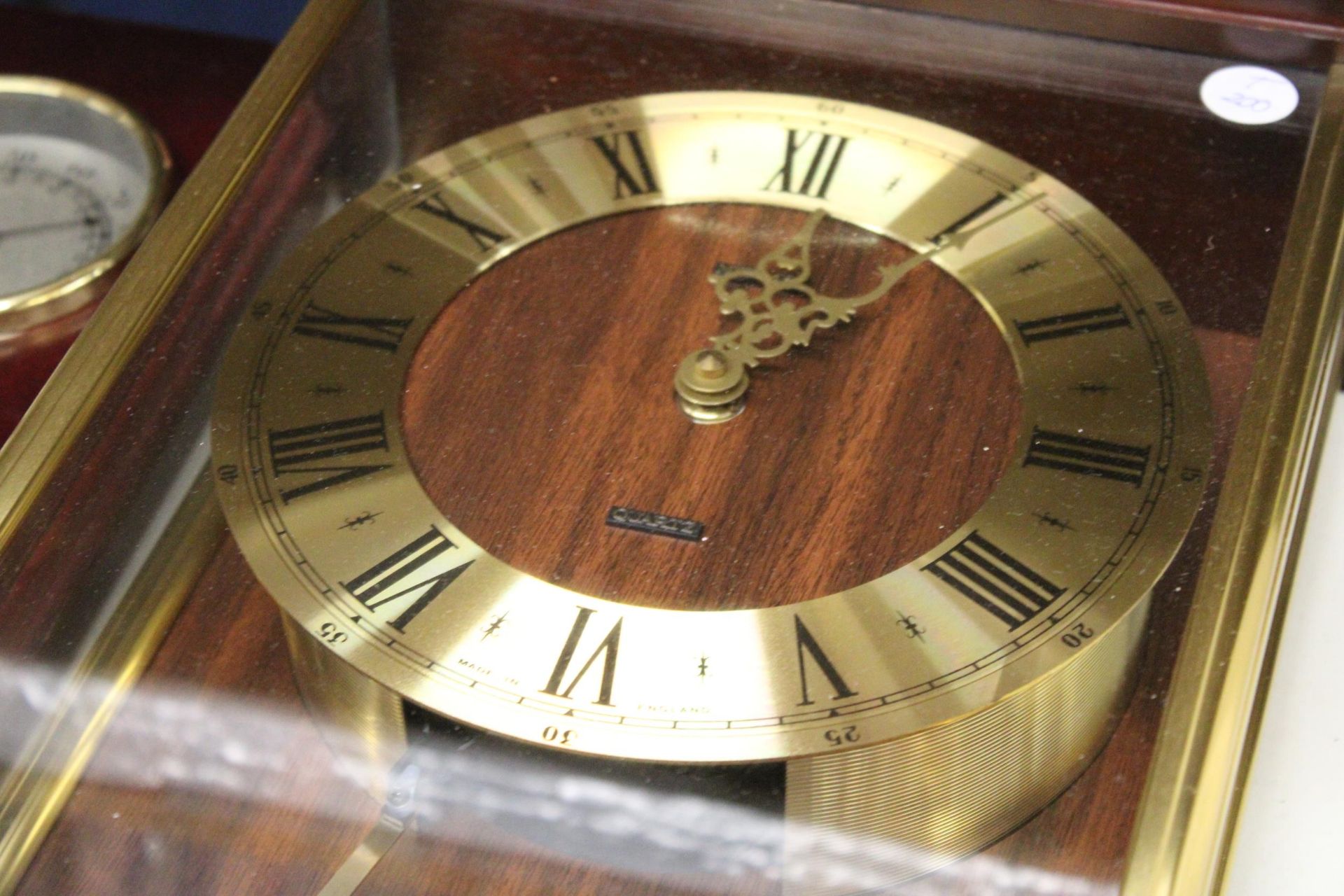 A METAMAC QUARTZ WALL CLOCK, A CARRIAGE CLOCK AND A BAROMETER, CLOCK AND THERMOMETER IN A WOODEN - Image 6 of 6