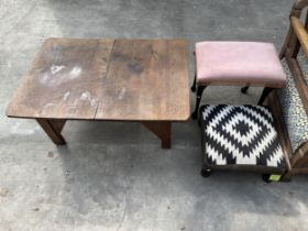 TWO MODERN STOOLS AND AN ART NOUVEAU INFLUENCE LOW TABLE