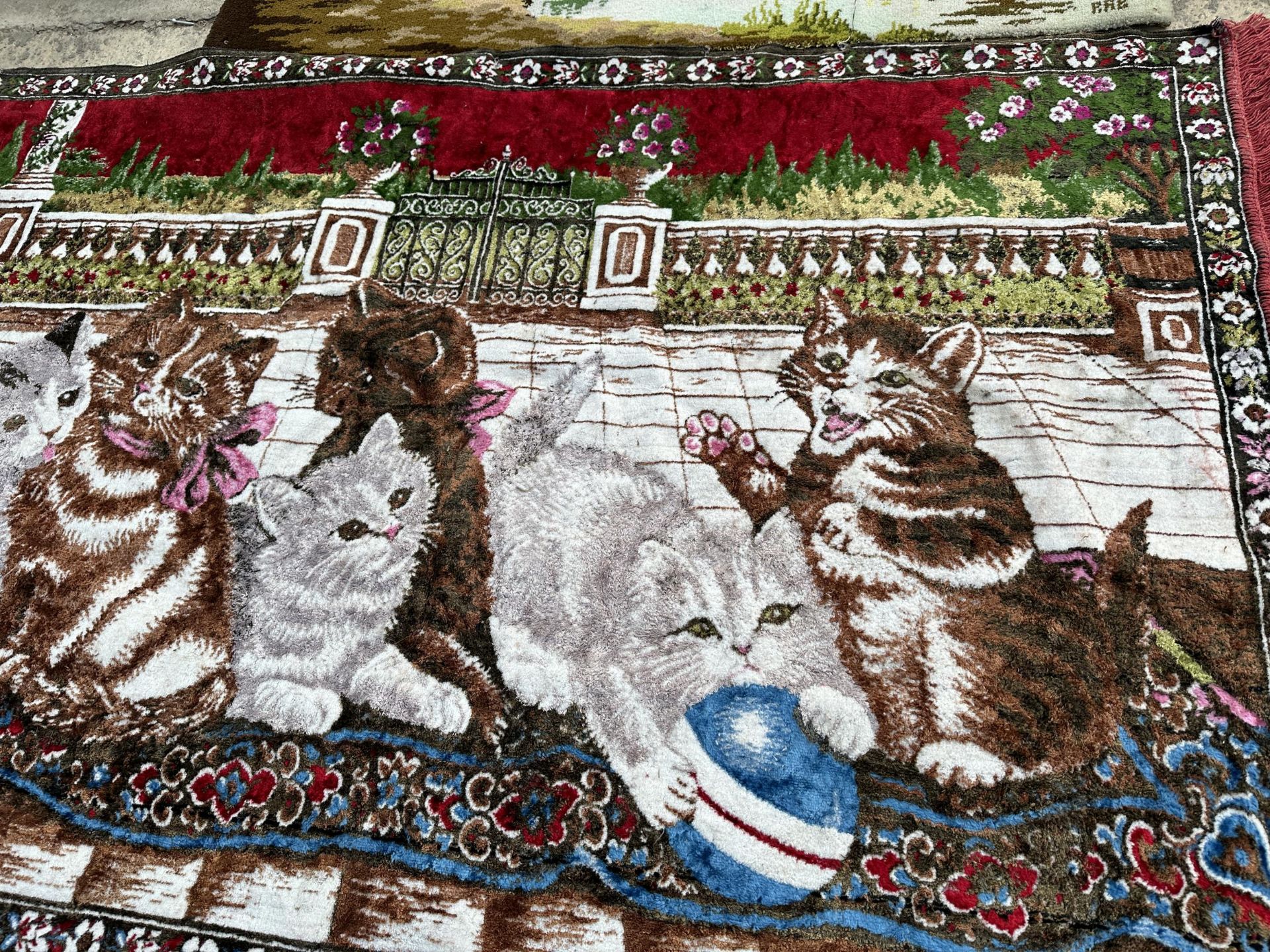 TWO PATTERNED RUGS TO INCLUDE ONE DEPICTING CATS ETC - Image 2 of 3