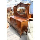 A LATE VICTORIAN MAHOGANY MIRROR-BACK SIDEBOARD ON CABRIOLE LEGS, ROPE EDGE, TWO TURNED AND FLUTED