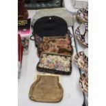 FIVE VINTAGE BAGS TO INCLUDE TAPESTRY AND EMBROIDERY