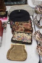FIVE VINTAGE BAGS TO INCLUDE TAPESTRY AND EMBROIDERY
