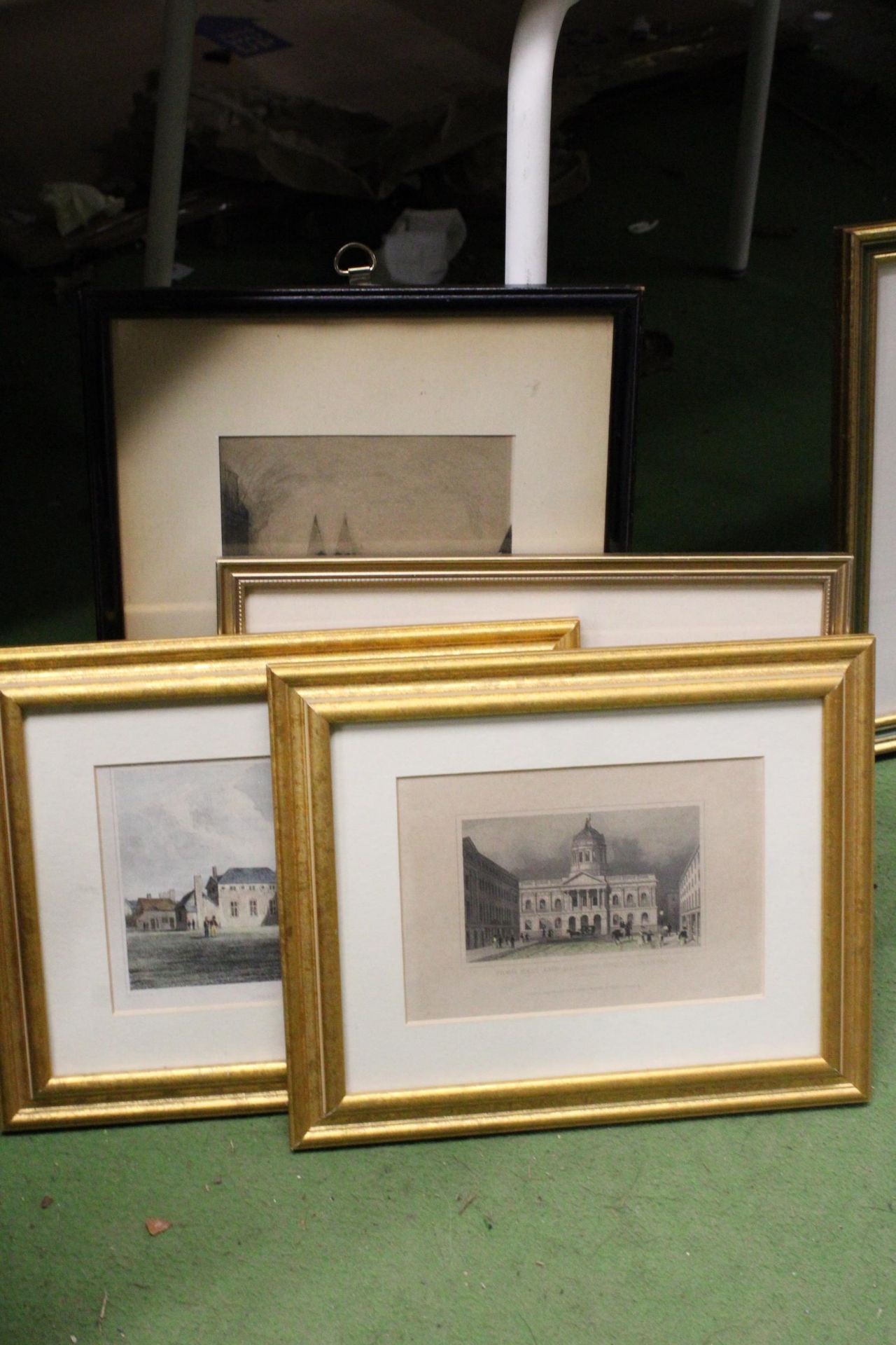 FOUR VINTAGE ENGRAVINGS, THREE COLOURED, FEATURING PROMINENT HOUSES