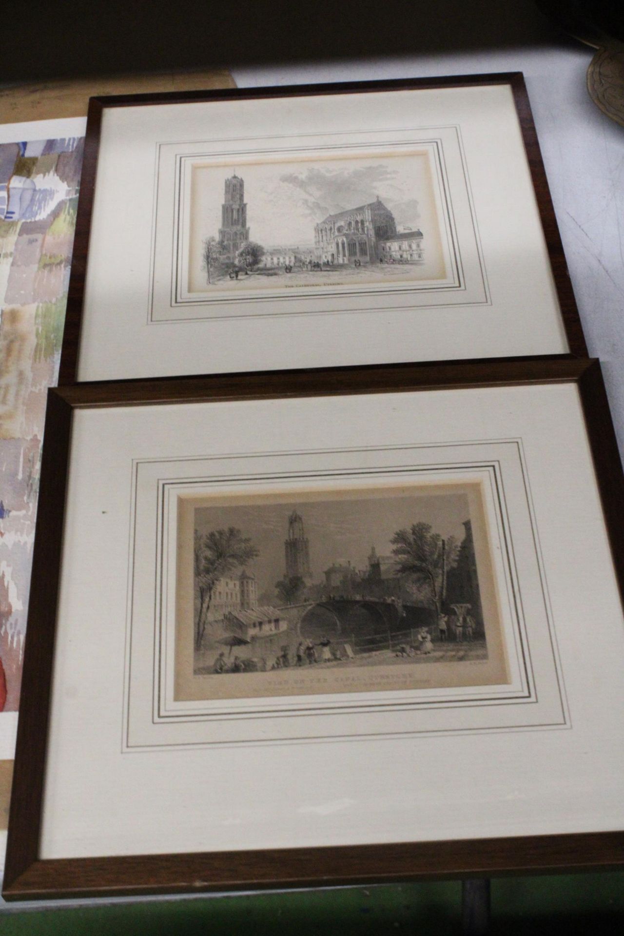 TWO FRAMED PRINTS OF THE CATHEDRAL UTRECHT AND VIEW ON THE CANAL, UTRETCHT