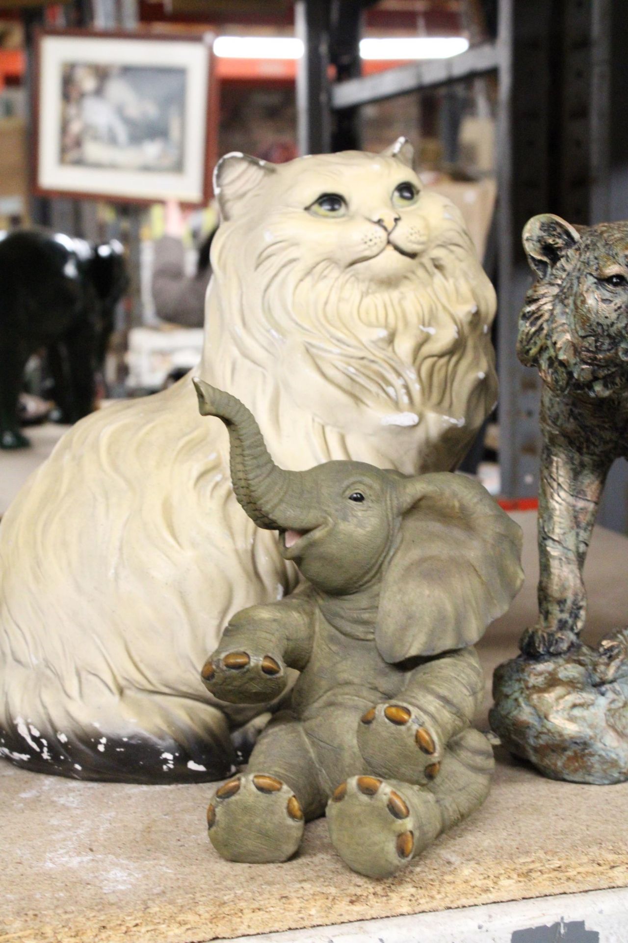 THREE LARGE ANIMAL FIGURES TO INCLUDE A TIGER, PERSIAN CAT AND ELEPHANT - Image 2 of 4