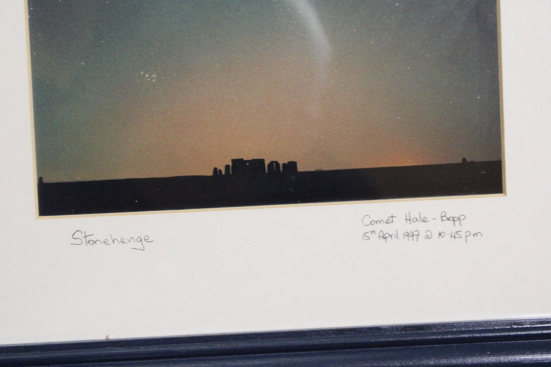 A FRAMED PICTURE OF COMET HALE-BOPP PASSING STONEHENGE ON 15TH APRIL 1997 AT 10.45 PM - Image 3 of 5