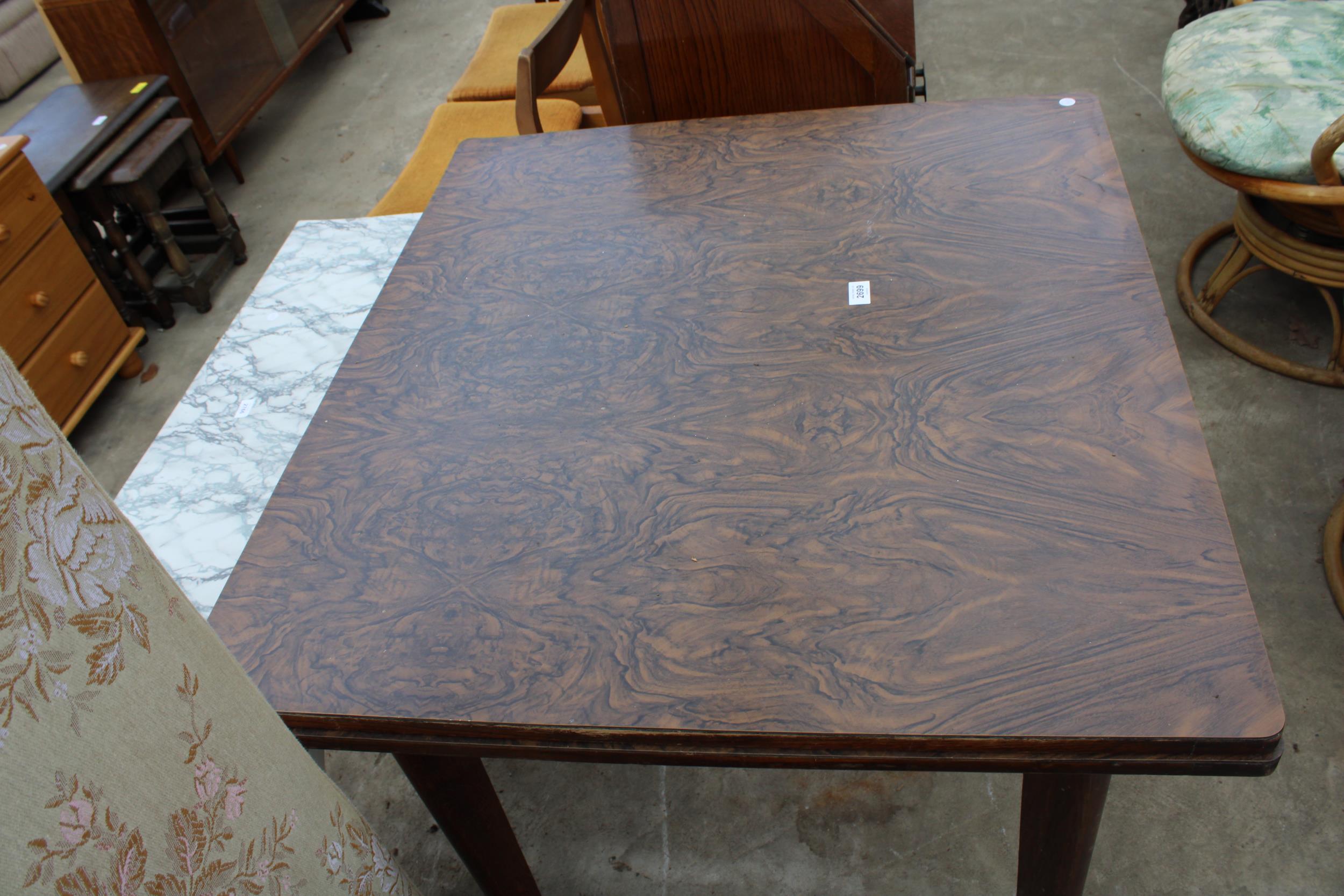 A MID 20TH CENTURY OAK DRAW-LEAF TABLE WITH FORMICA WALNUT TOP - Image 2 of 2