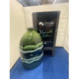 A POOLE POTTERY BOTTLE VASE MAYA DESIGN WITH ORIGINAL BOX 23CM TALL