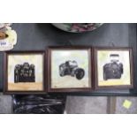 ASET OF THREE HAND PAINTED TILES OF CAMERAS