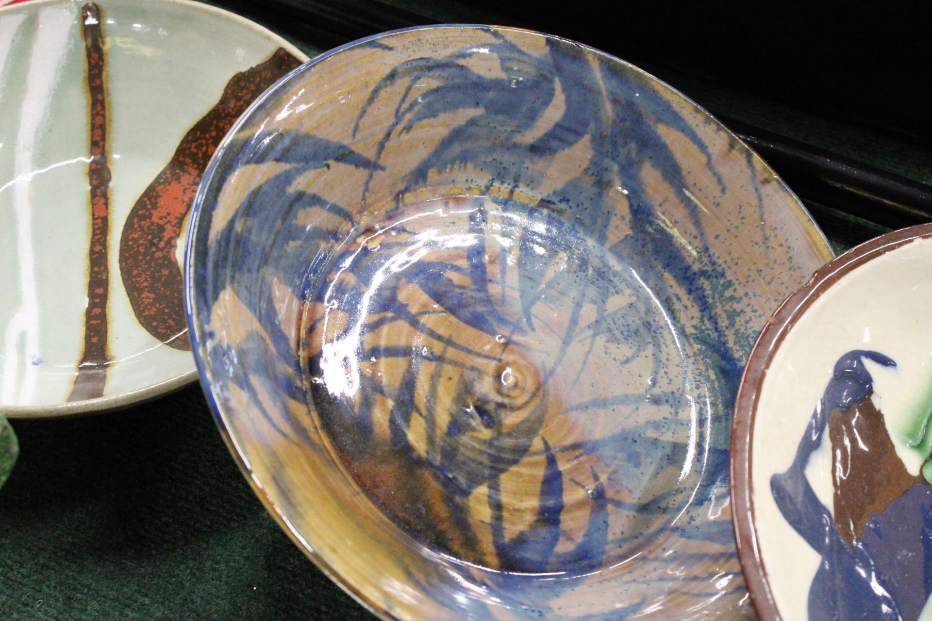 THREE LARGE STUDIO POTTERY GLAZED BOWLS, DIAMETER 30CM - Image 5 of 6