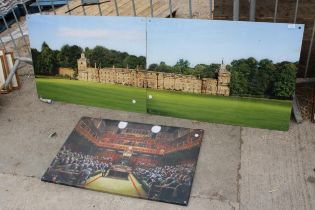 A LARGE PERSPEX PRINT OF A MANOR HOUSE AND A FURTHER NOVELTY CANVAS PRINT OF PARLIMENT