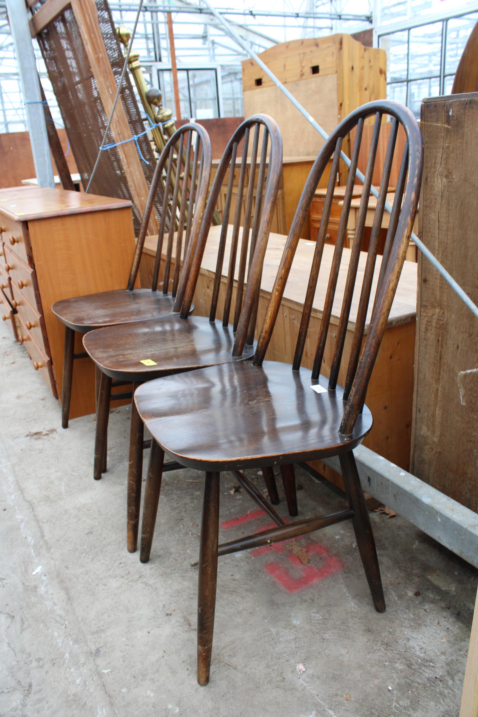 THREE ERCOL STYLE ELM AND BEECH DINING CHAIRS - Image 2 of 2